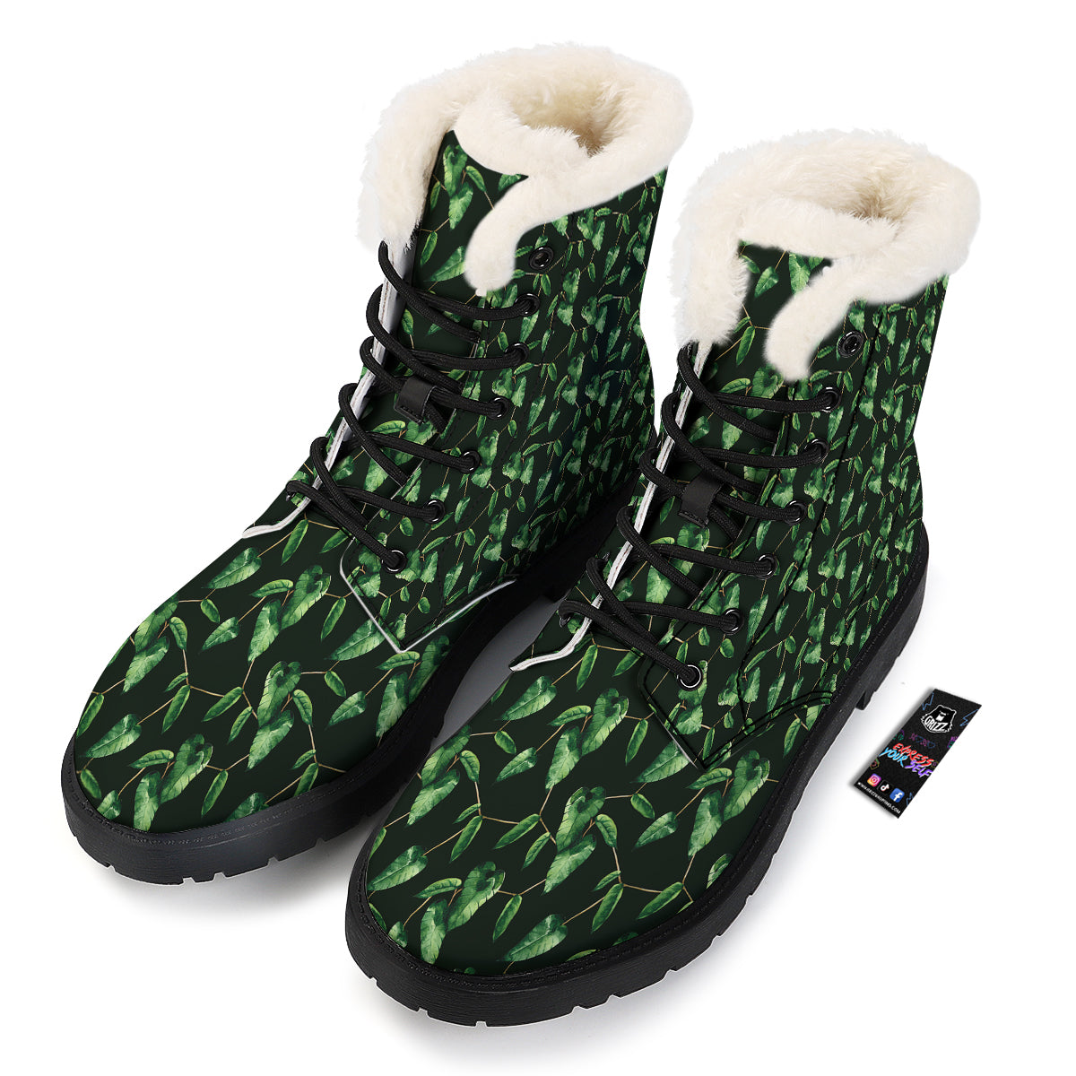 Ivy Leaf Watercolor Print Pattern Winter Boots-grizzshop