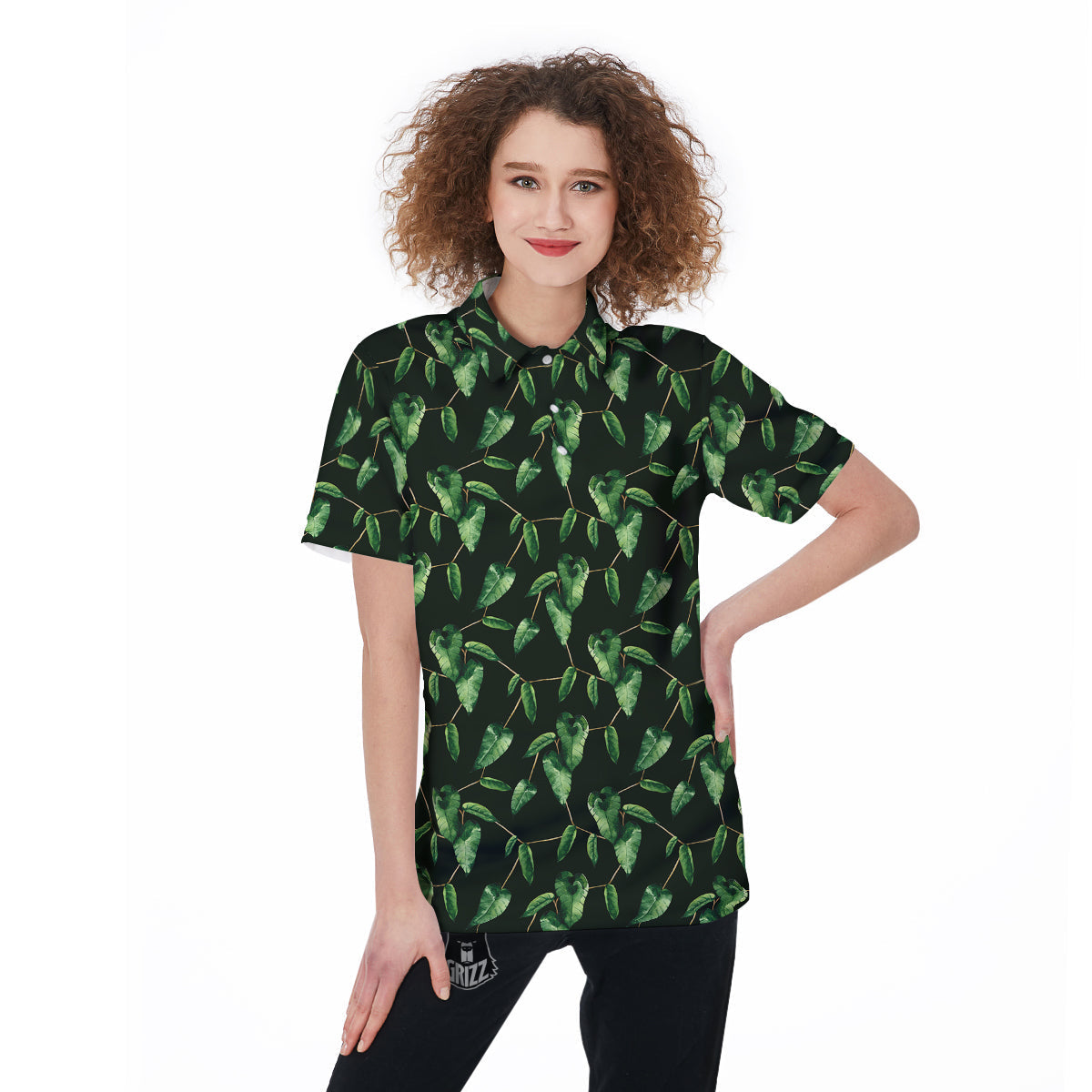 Ivy Leaf Watercolor Print Pattern Women's Golf Shirts-grizzshop