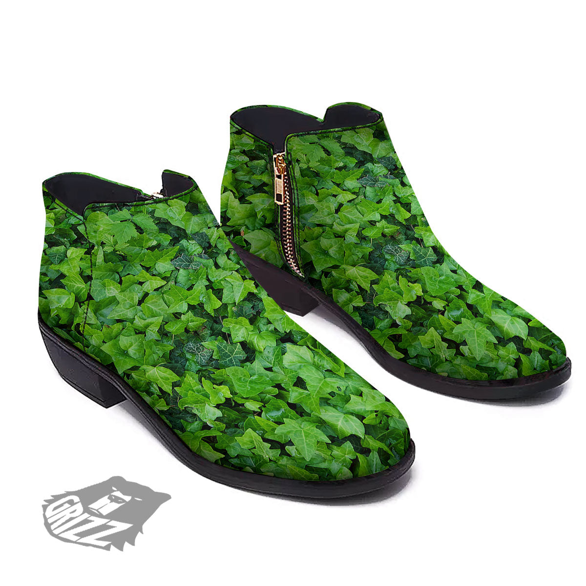 Ivy Wall Green Print Ankle Boots-grizzshop