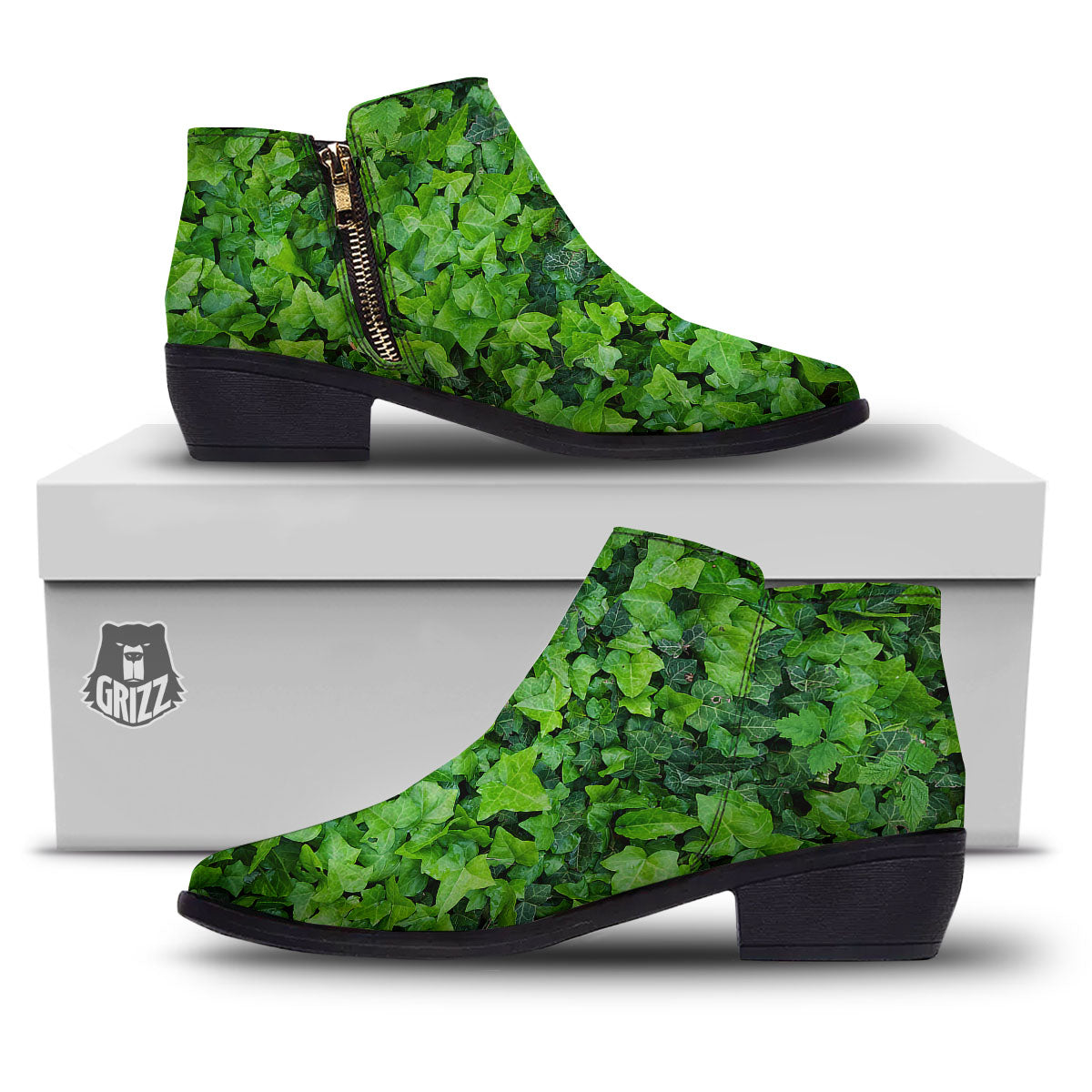 Ivy Wall Green Print Ankle Boots-grizzshop