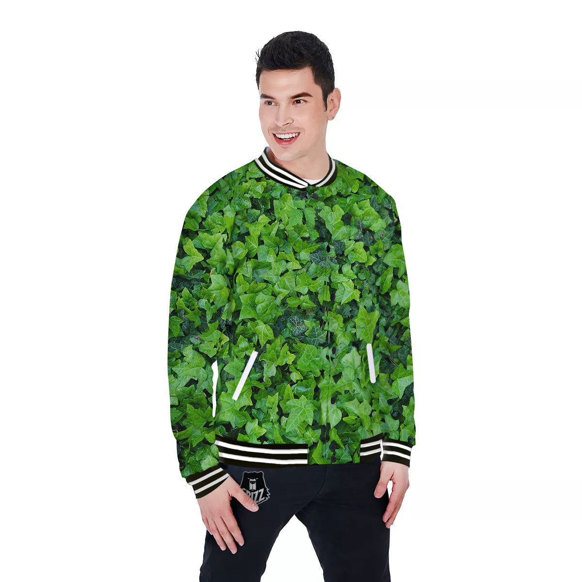 Ivy Wall Green Print Baseball Jacket-grizzshop