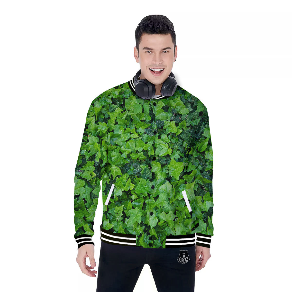 Ivy Wall Green Print Baseball Jacket-grizzshop