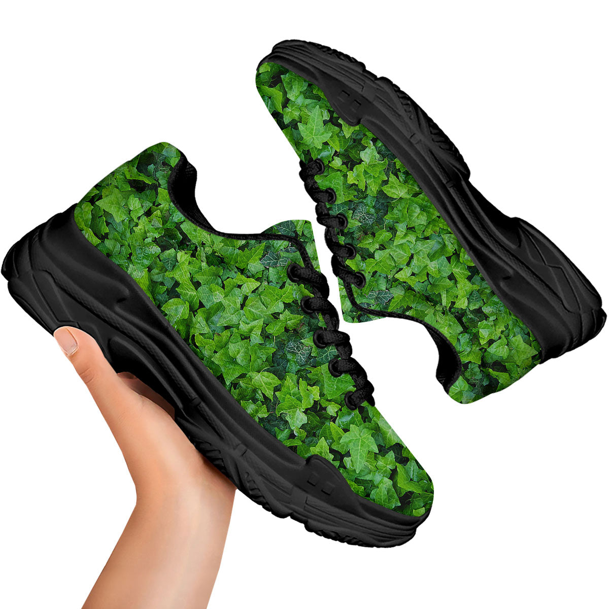 Ivy Wall Green Print Black Chunky Shoes-grizzshop