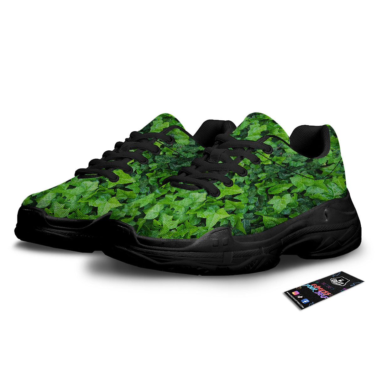 Ivy Wall Green Print Black Chunky Shoes-grizzshop
