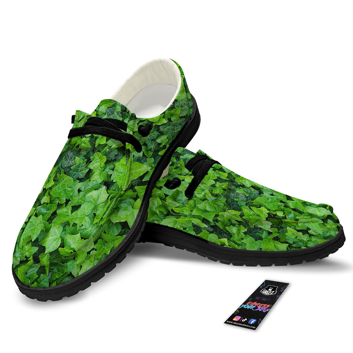 Ivy Wall Green Print Black Loafers-grizzshop