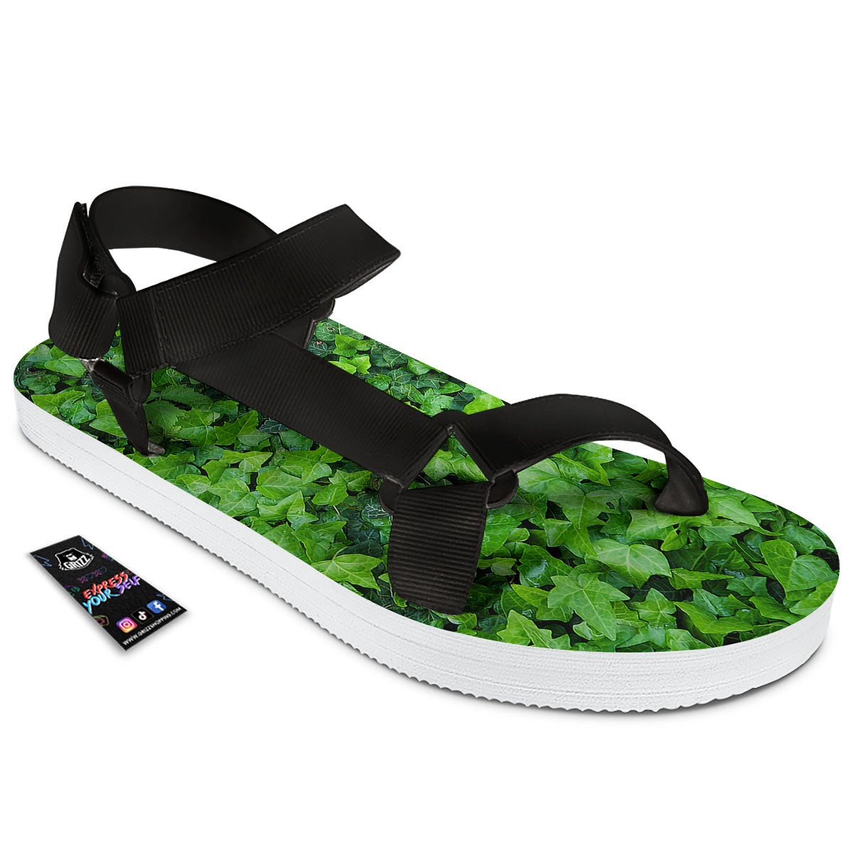 Ivy Wall Green Print Black Open Toe Sandals-grizzshop
