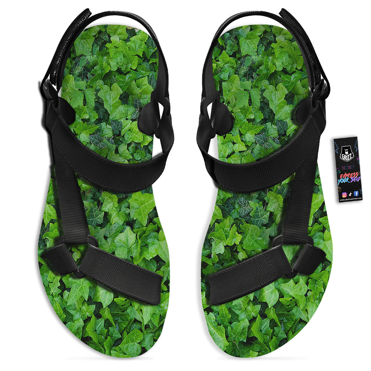 Ivy Wall Green Print Black Open Toe Sandals-grizzshop