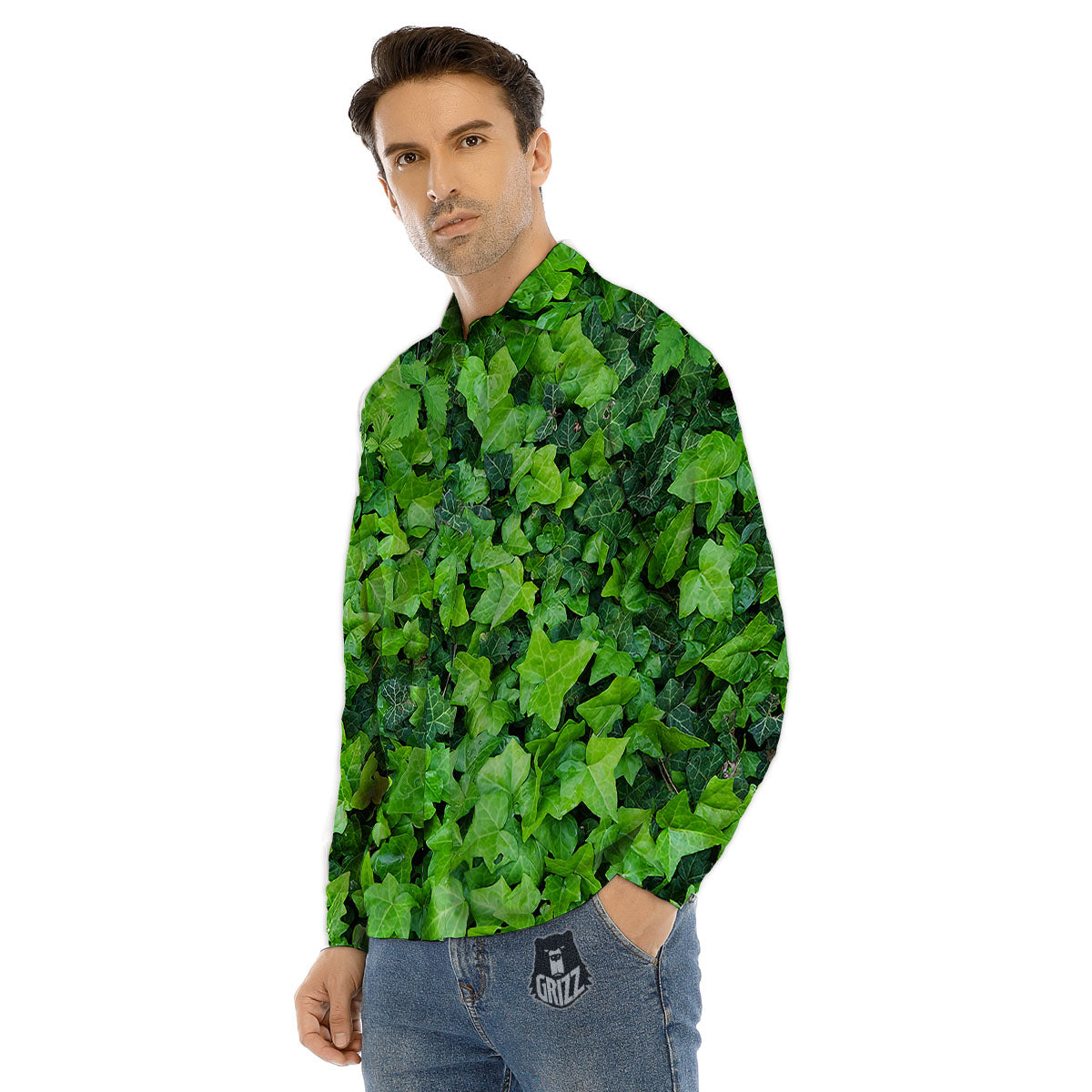 Ivy Wall Green Print Men's Dress Shirts-grizzshop