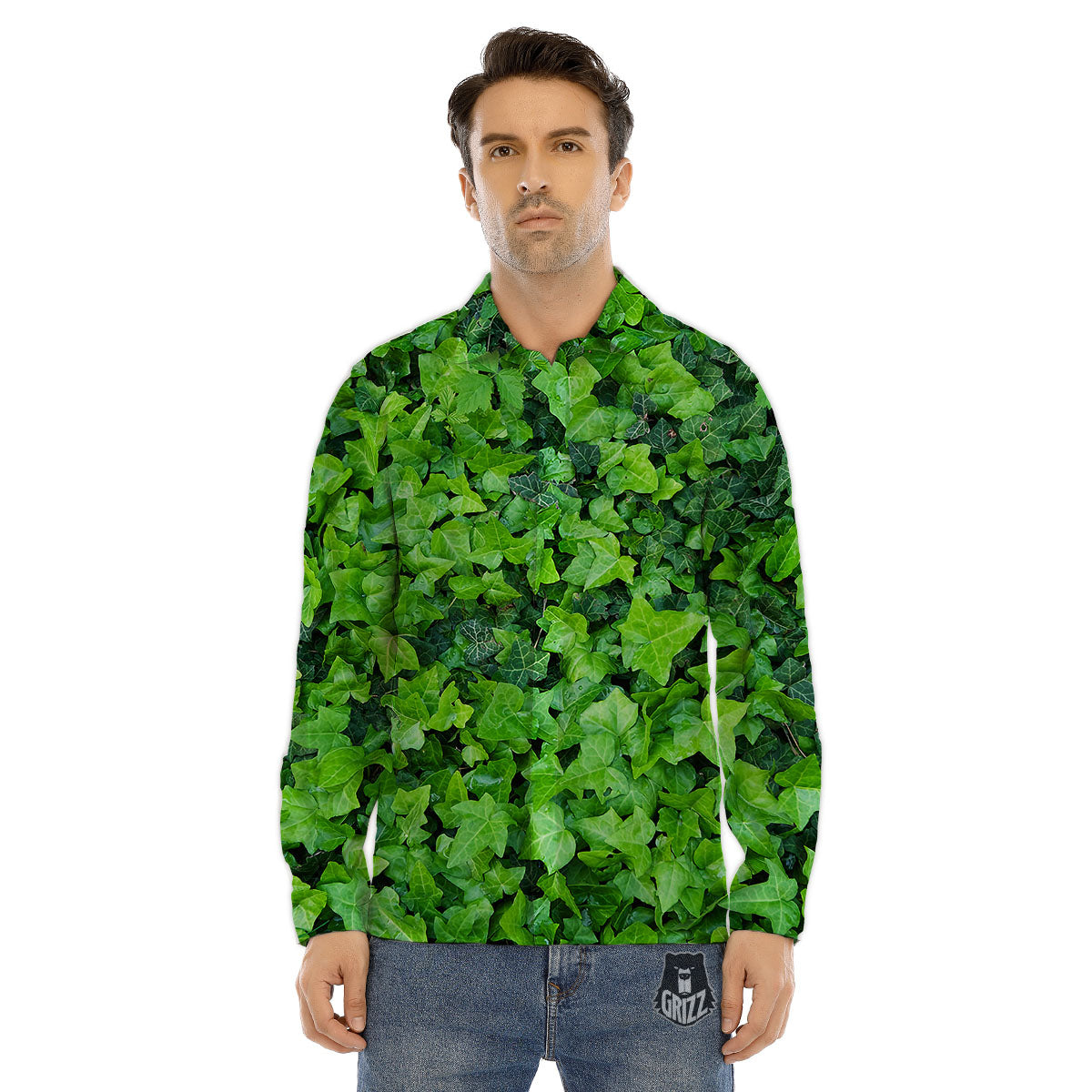 Ivy Wall Green Print Men's Dress Shirts-grizzshop