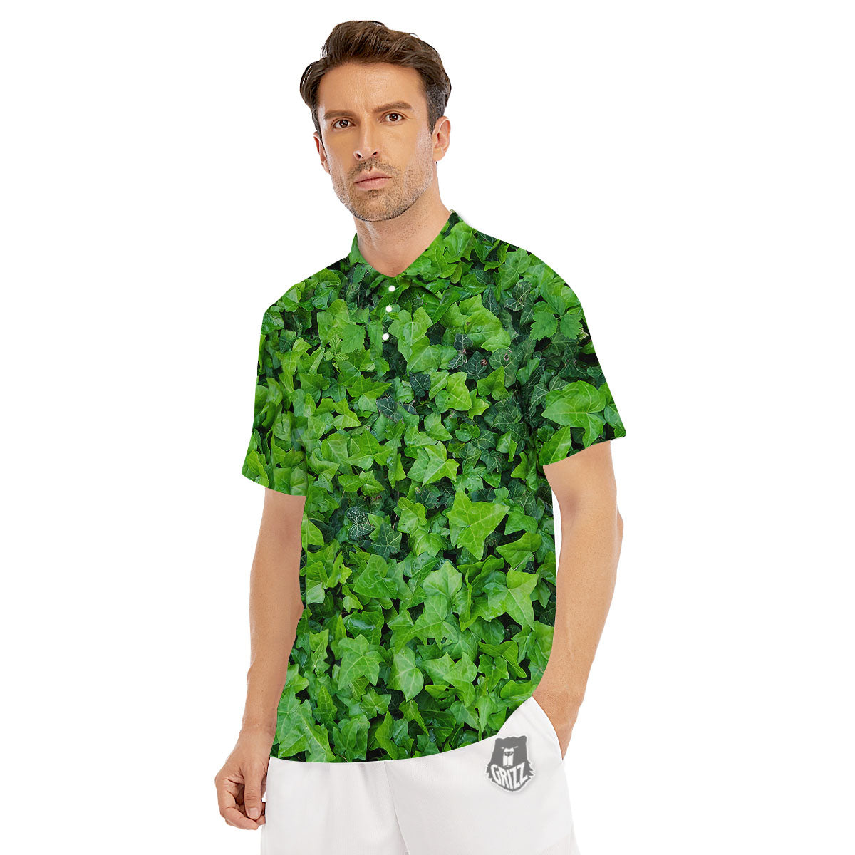 Ivy Wall Green Print Men's Golf Shirts-grizzshop