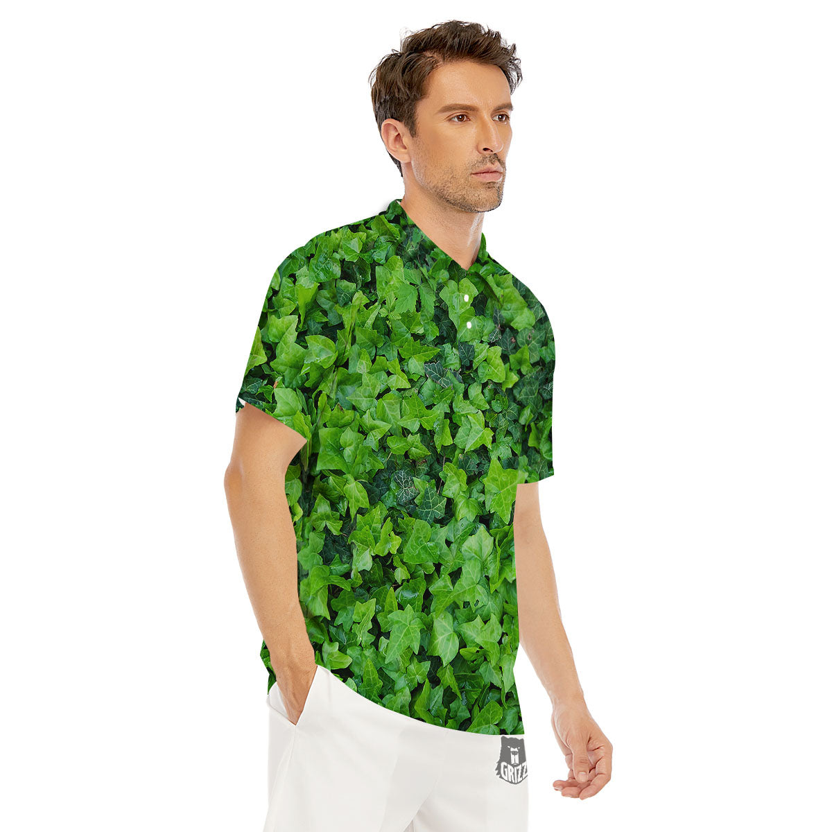 Ivy Wall Green Print Men's Golf Shirts-grizzshop