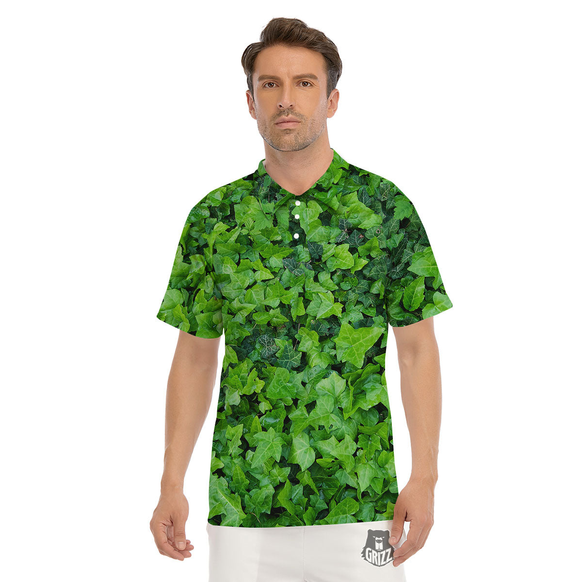 Ivy Wall Green Print Men's Golf Shirts-grizzshop