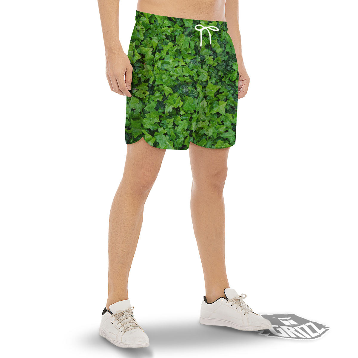 Ivy Wall Green Print Men's Gym Shorts-grizzshop