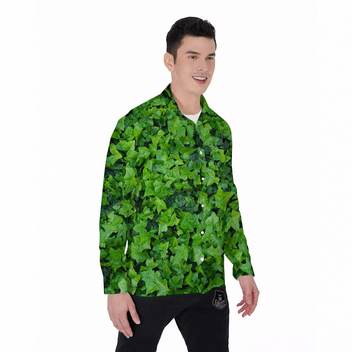 Ivy Wall Green Print Men's Long Sleeve Shirts-grizzshop