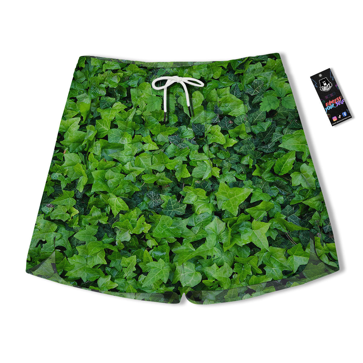 Ivy Wall Green Print Men's Running Shorts-grizzshop