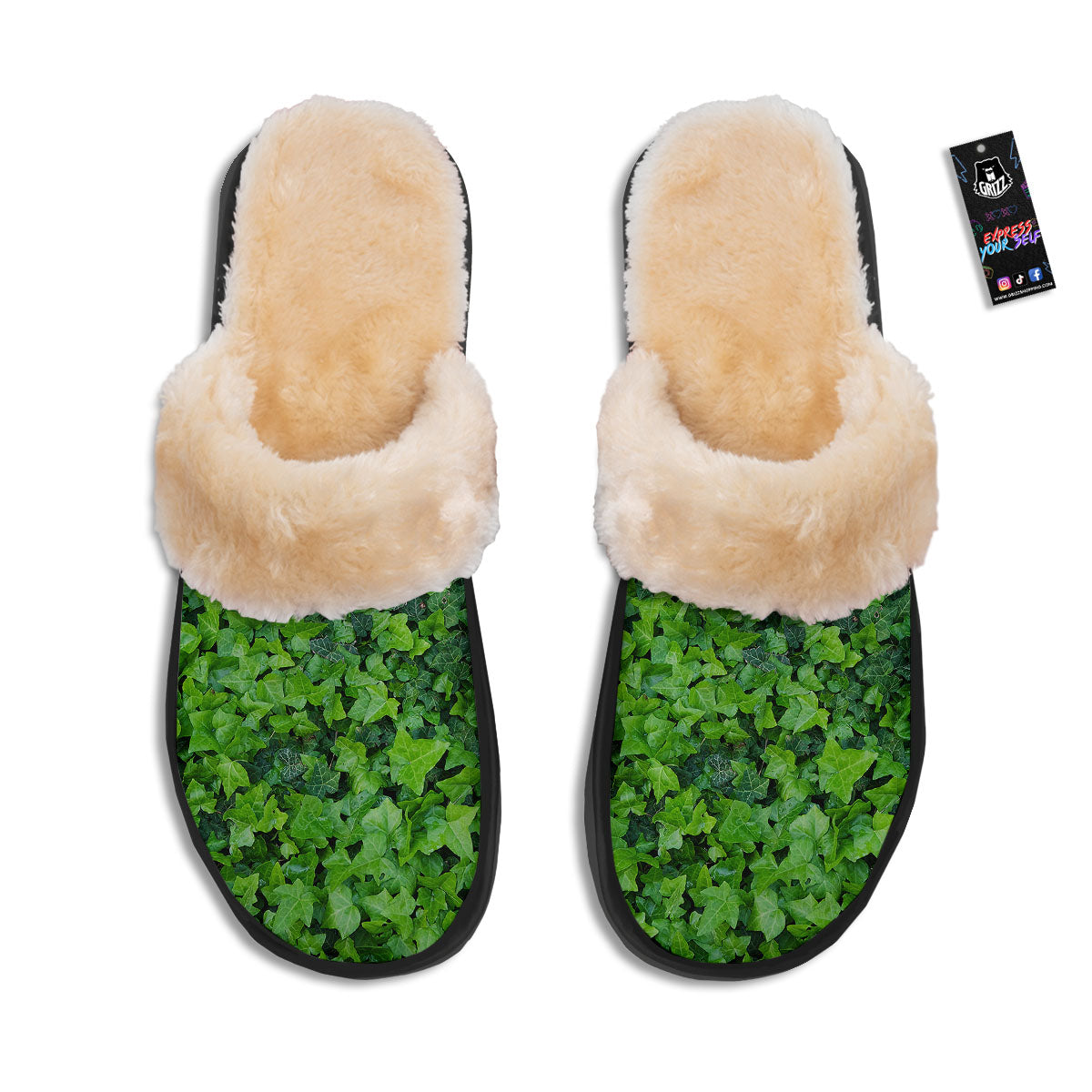 Ivy Wall Green Print Slippers-grizzshop