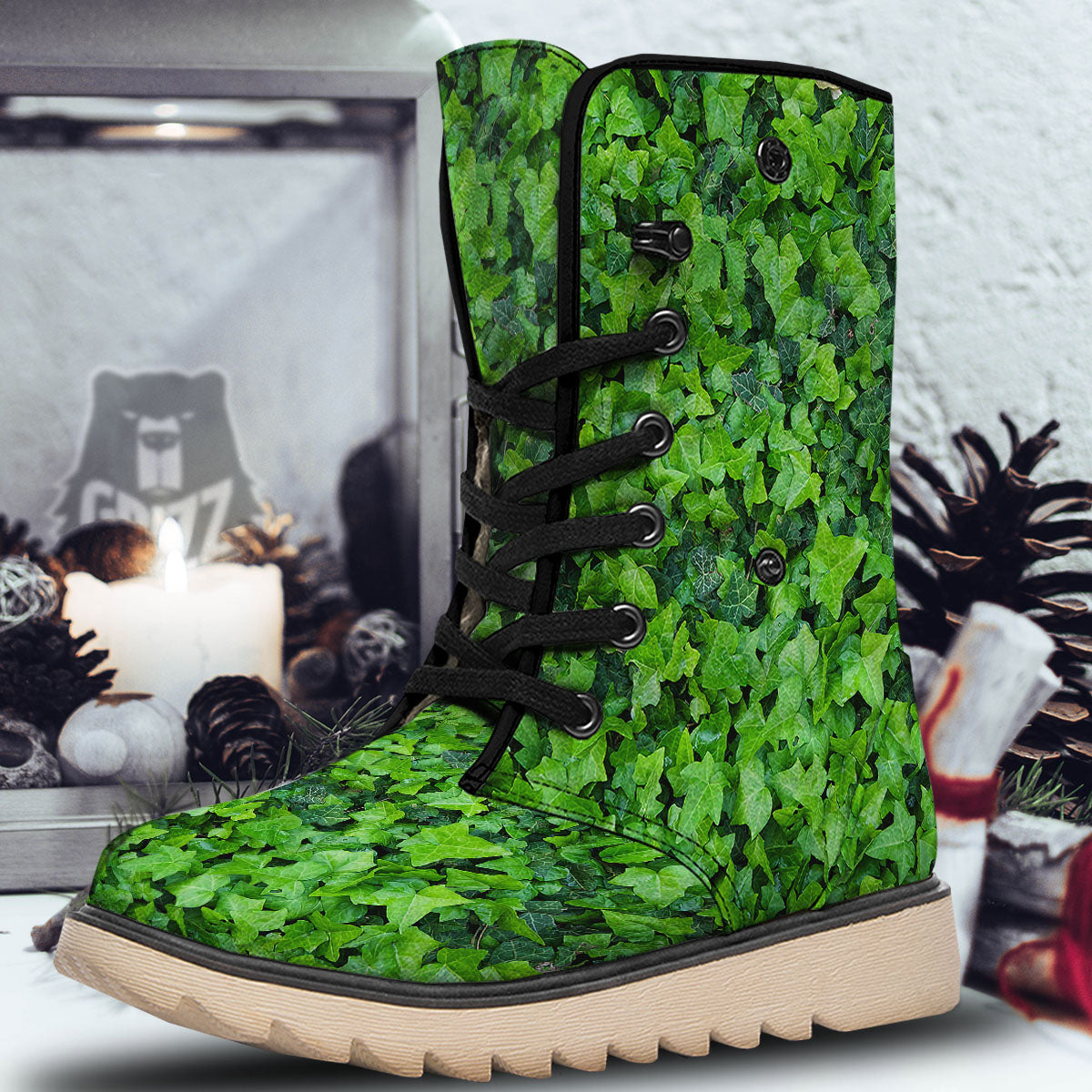 Ivy Wall Green Print Snow Boots-grizzshop