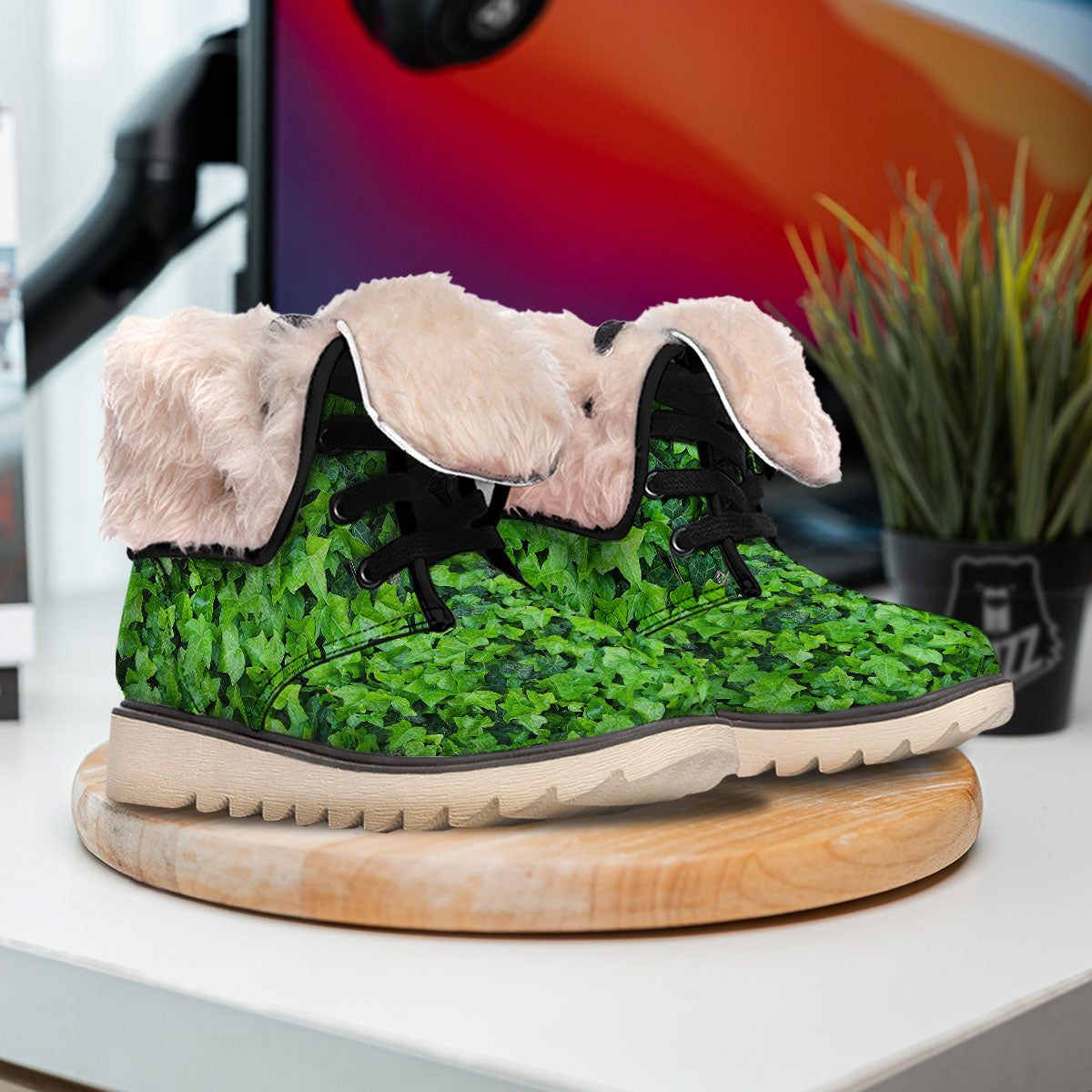 Ivy Wall Green Print Snow Boots-grizzshop