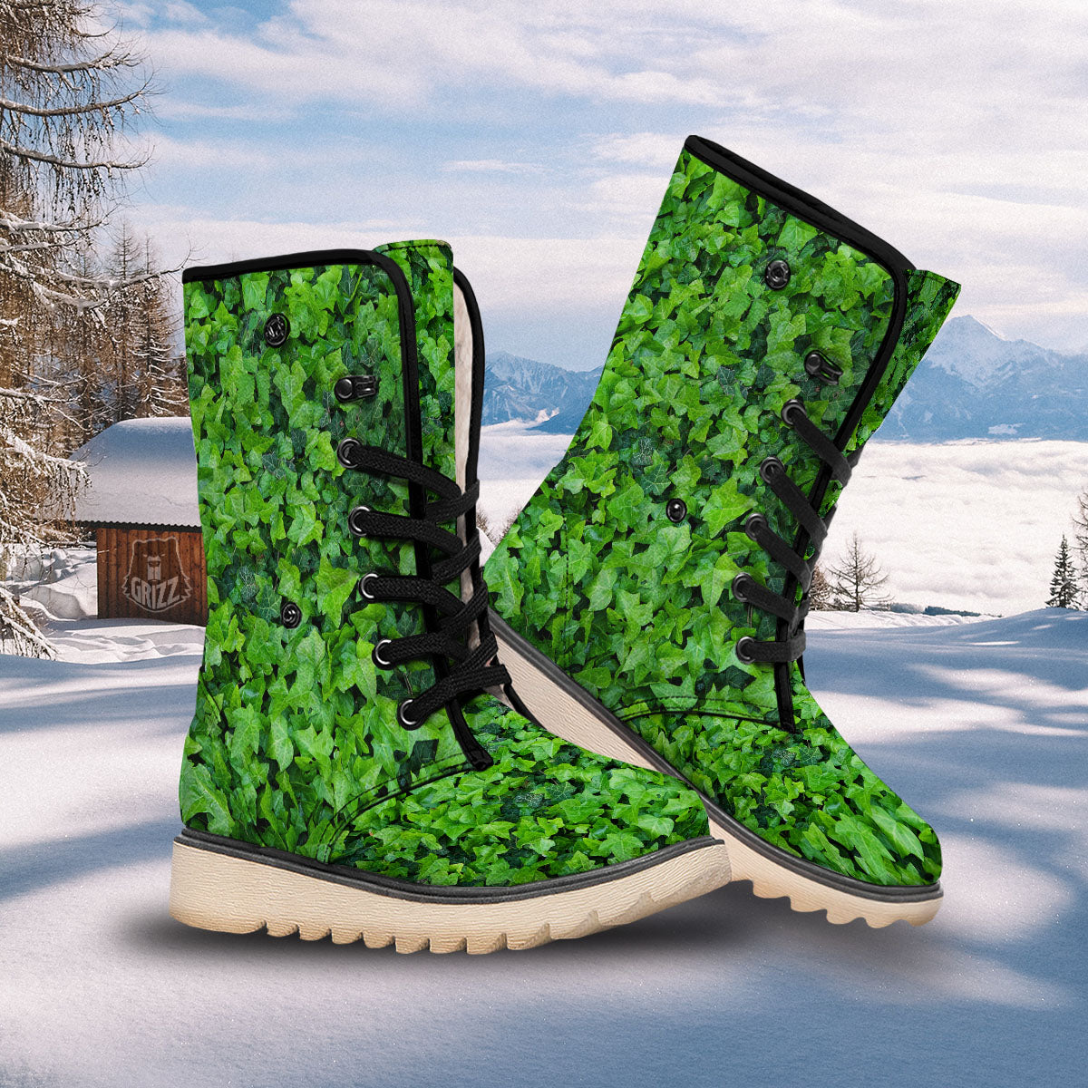 Ivy Wall Green Print Snow Boots-grizzshop
