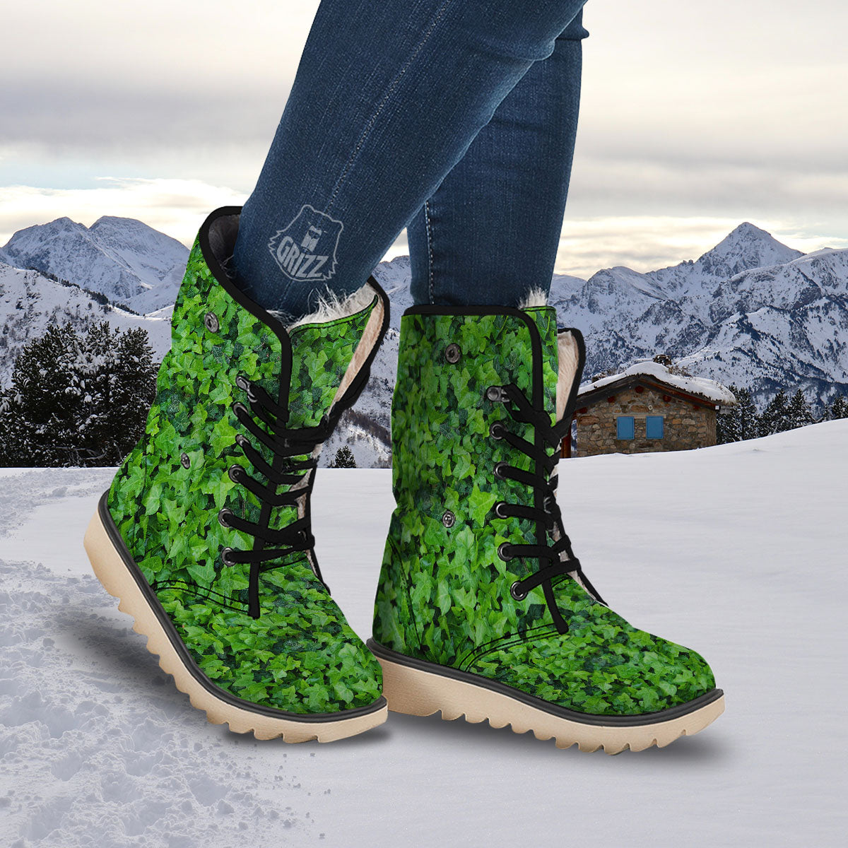 Ivy Wall Green Print Snow Boots-grizzshop