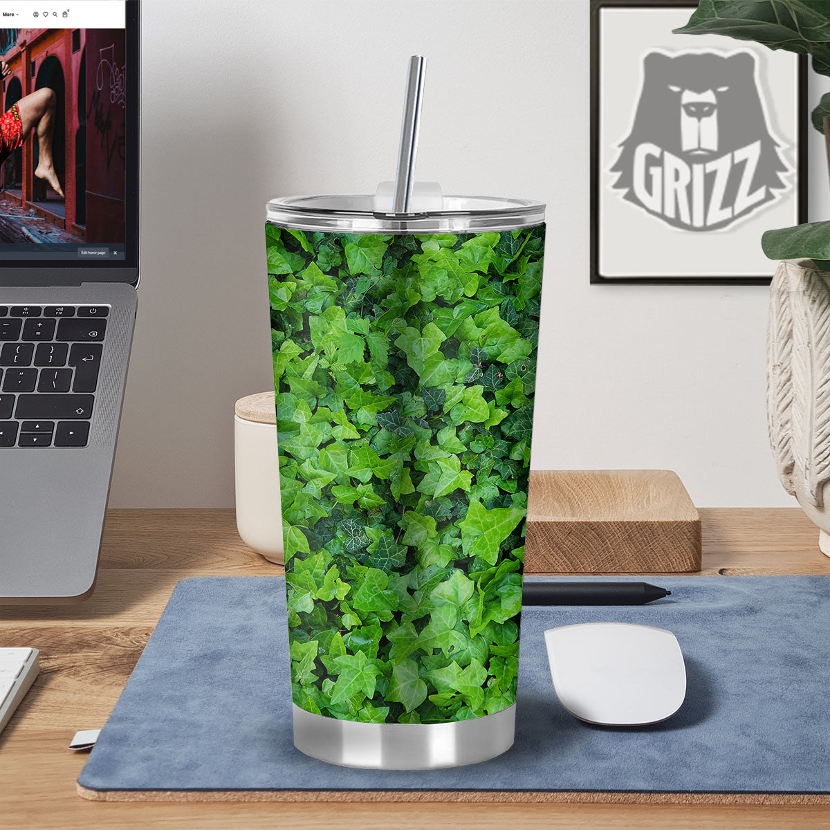 Ivy Wall Green Print Tumbler-grizzshop