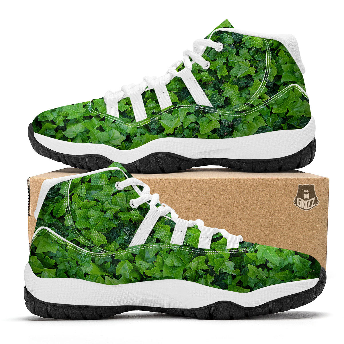 Ivy Wall Green Print White Bball Shoes-grizzshop