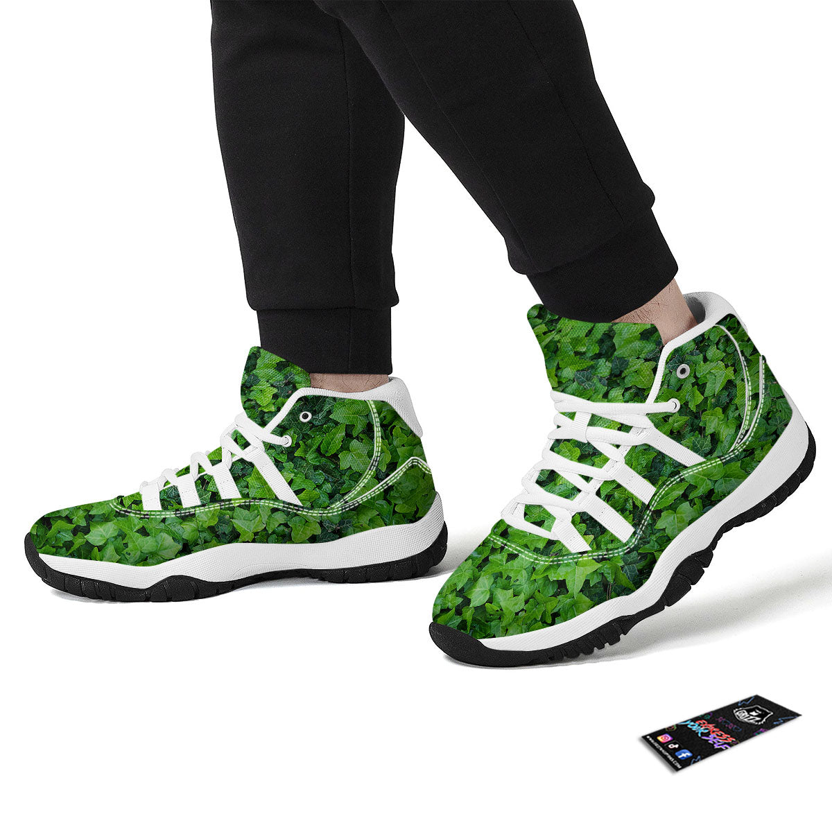 Ivy Wall Green Print White Bball Shoes-grizzshop
