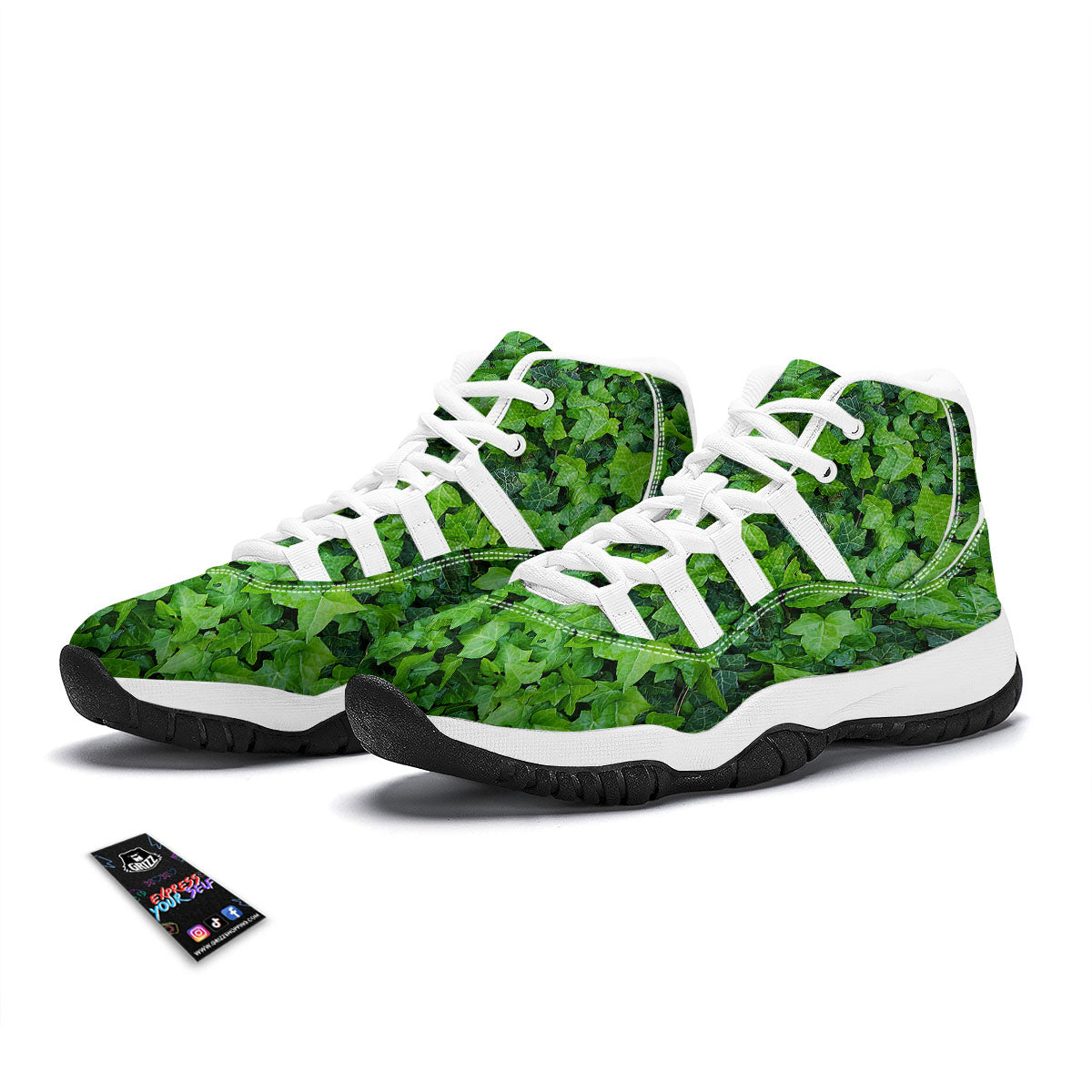 Ivy Wall Green Print White Bball Shoes-grizzshop