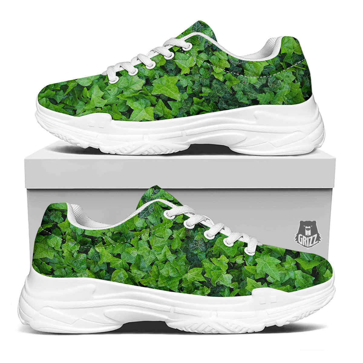 Ivy Wall Green Print White Chunky Shoes-grizzshop