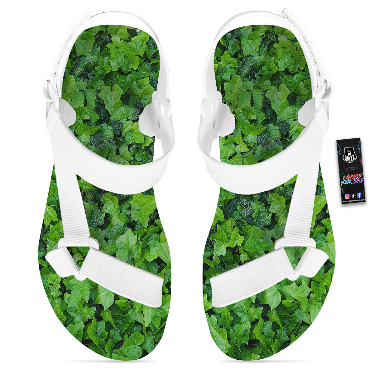 Ivy Wall Green Print White Open Toe Sandals-grizzshop