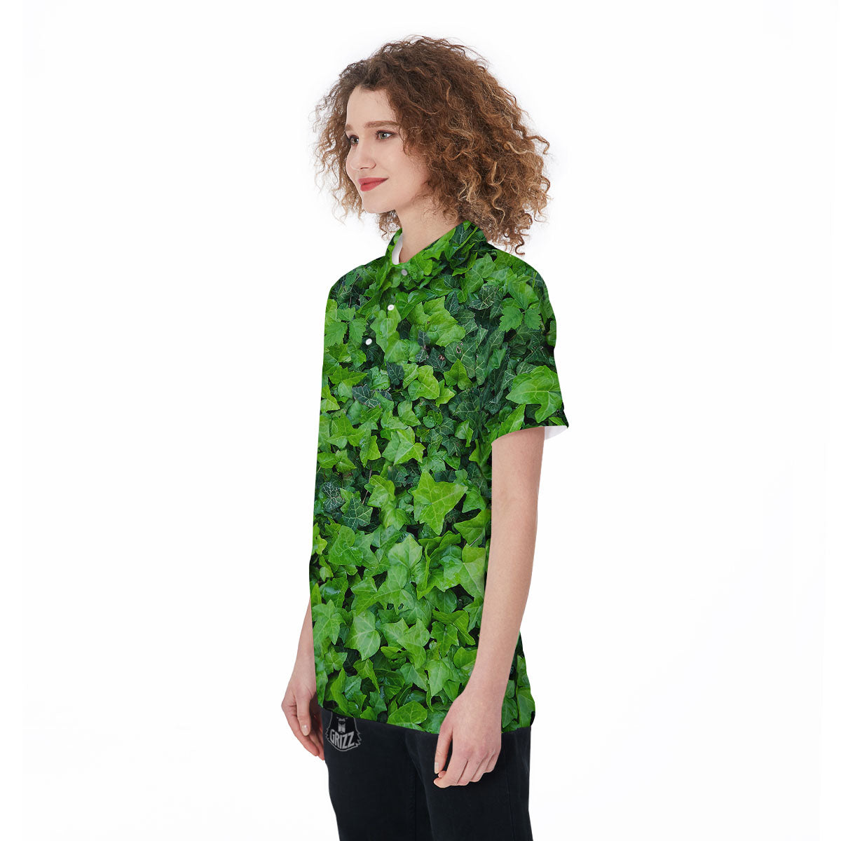 Ivy Wall Green Print Women's Golf Shirts-grizzshop