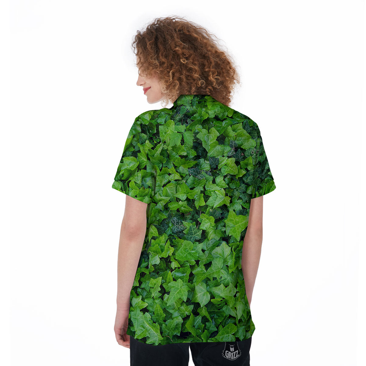 Ivy Wall Green Print Women's Golf Shirts-grizzshop