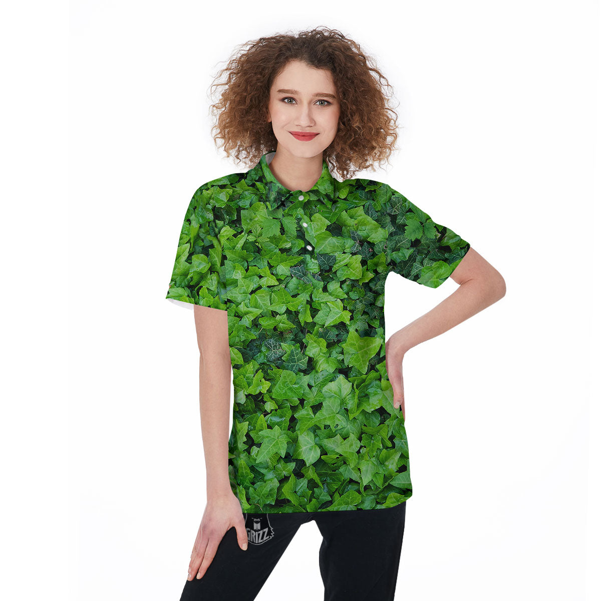 Ivy Wall Green Print Women's Golf Shirts-grizzshop