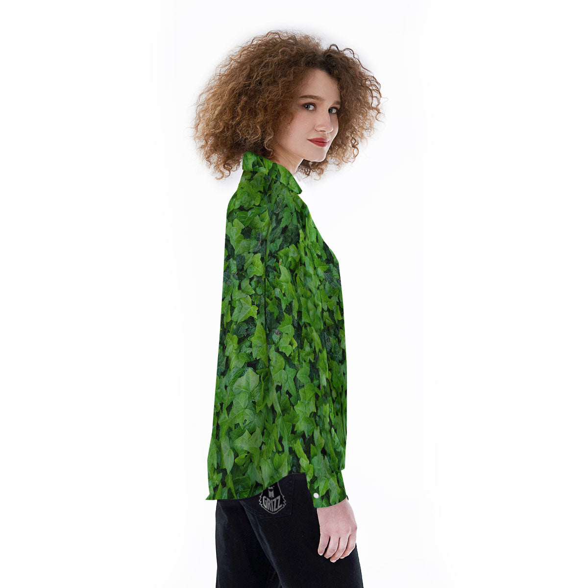 Ivy Wall Green Print Women's Long Sleeve Shirts-grizzshop