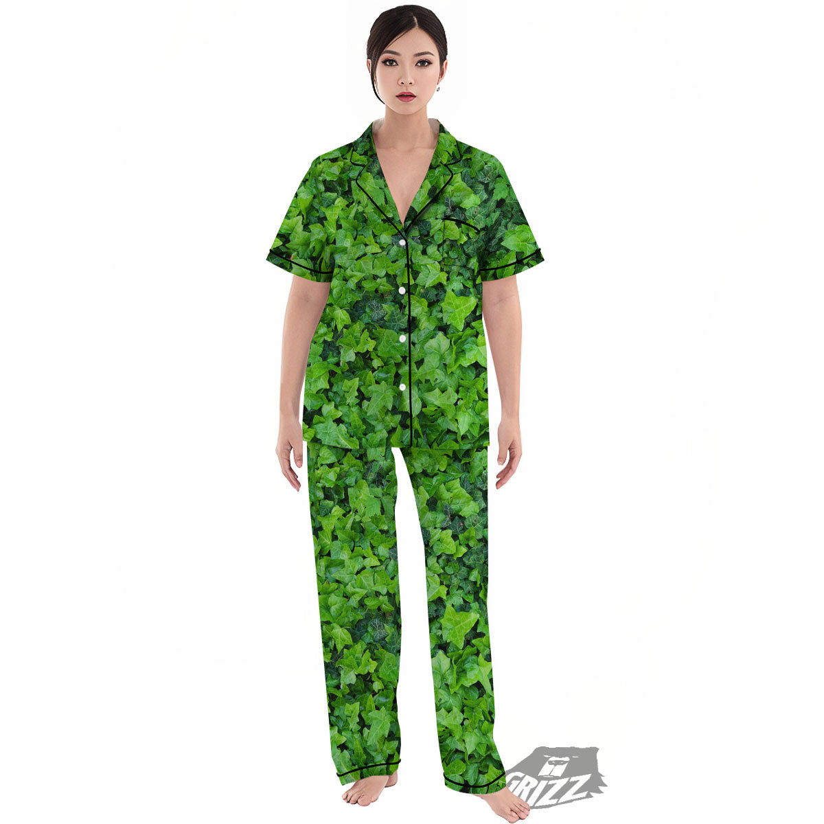 Ivy Wall Green Print Women's Pajamas Set-grizzshop