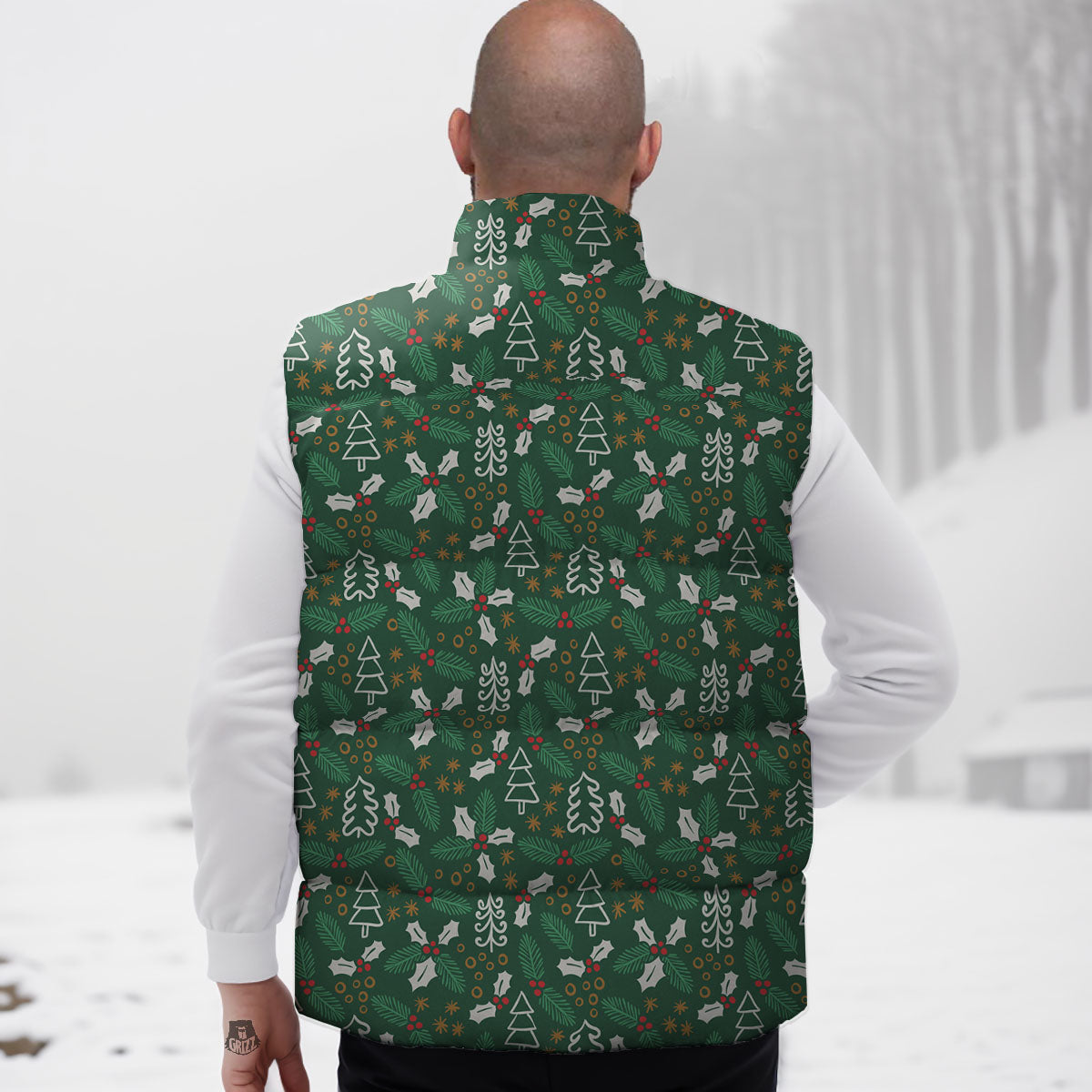 Ivy Leaf Christmas Print Pattern Down Vest