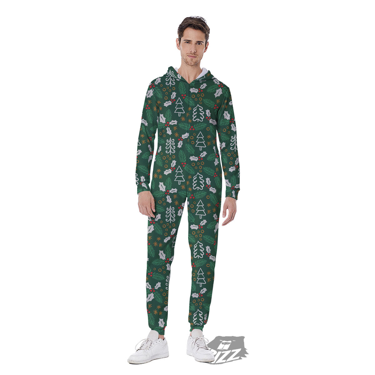 Ivy Leaf Christmas Print Pattern Men's Jumpsuit-grizzshop