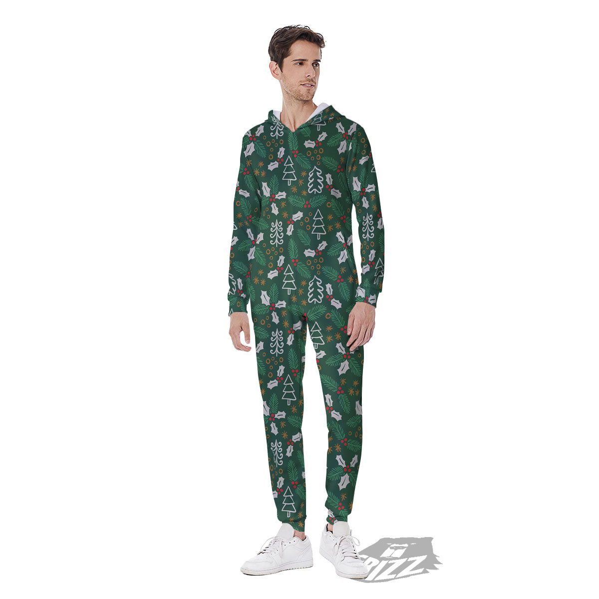 Ivy Leaf Christmas Print Pattern Men's Jumpsuit-grizzshop