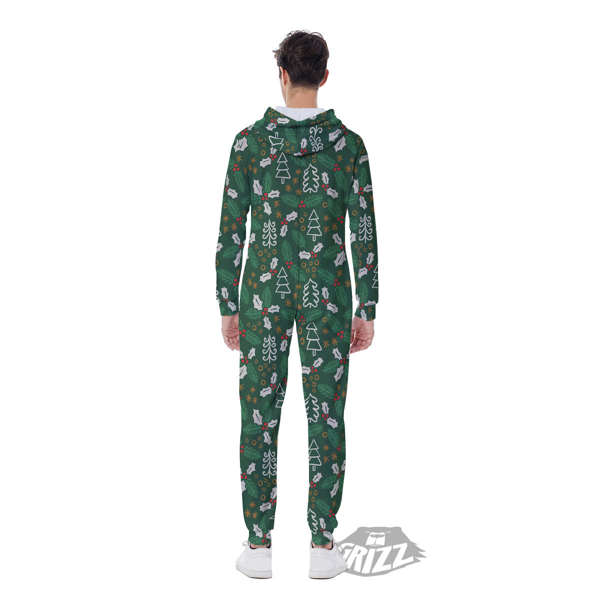 Ivy Leaf Christmas Print Pattern Men's Jumpsuit-grizzshop