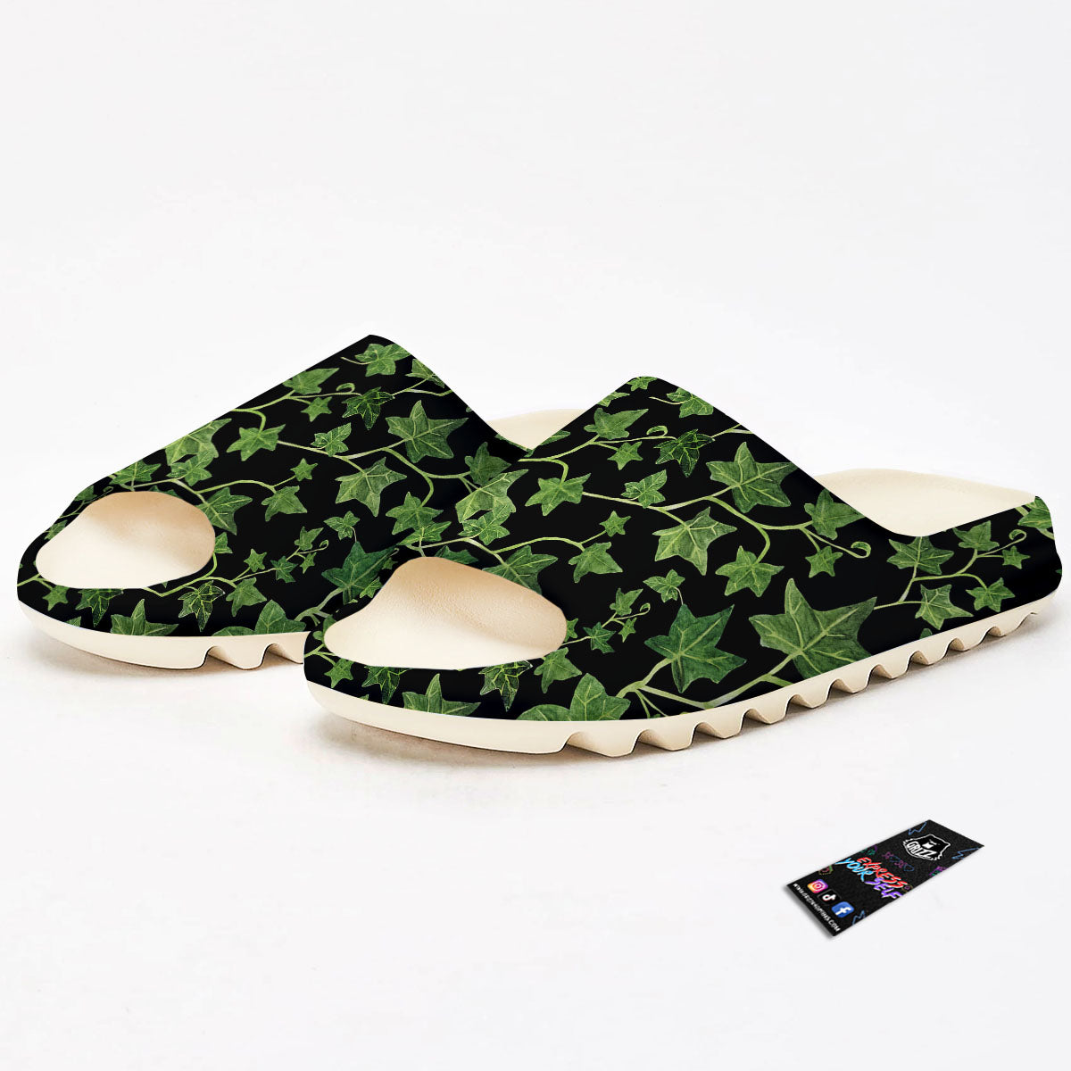 Ivy Leaf Green Print Sandals-grizzshop