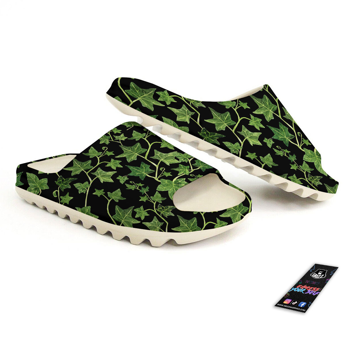Ivy Leaf Green Print Sandals-grizzshop