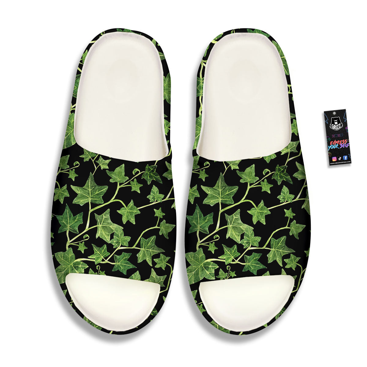 Ivy Leaf Green Print Sandals-grizzshop