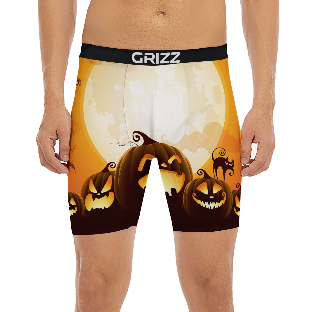 Jack-O'-Lantern Pumpkin Halloween Print Boxer Briefs-grizzshop