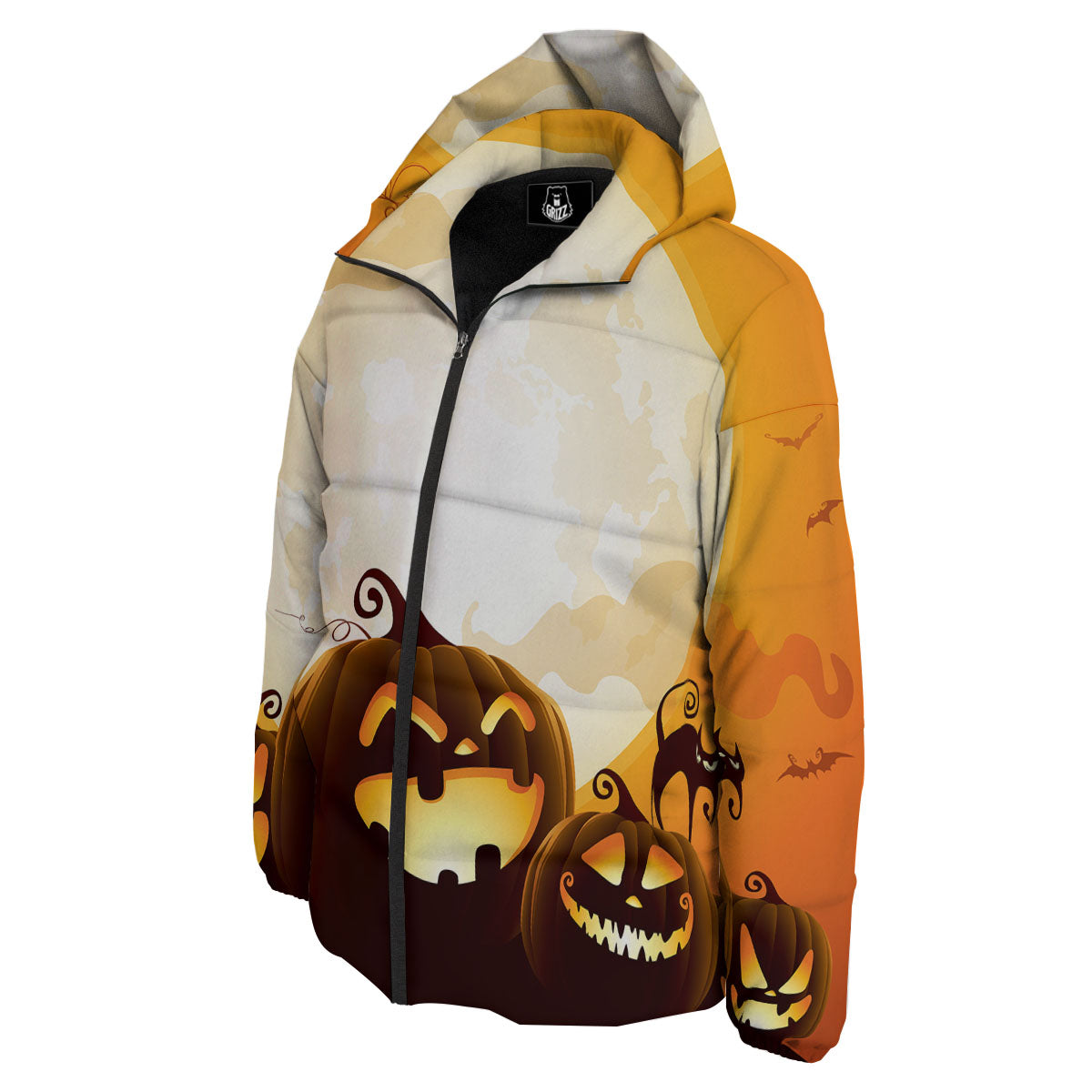 Jack-O'-Lantern Pumpkin Halloween Print Down Jacket-grizzshop