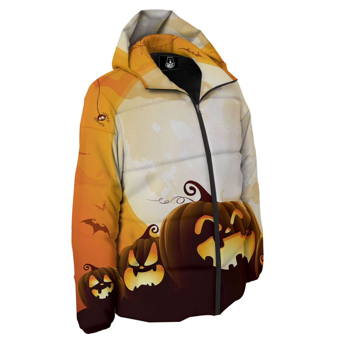 Jack-O'-Lantern Pumpkin Halloween Print Down Jacket-grizzshop
