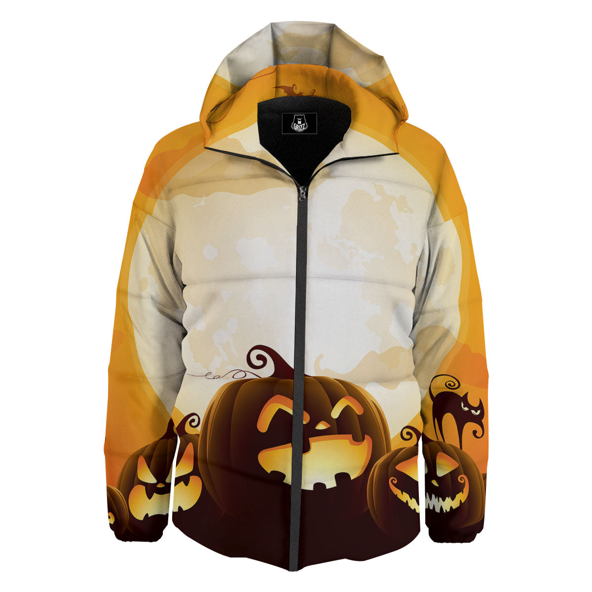 Jack-O'-Lantern Pumpkin Halloween Print Down Jacket-grizzshop