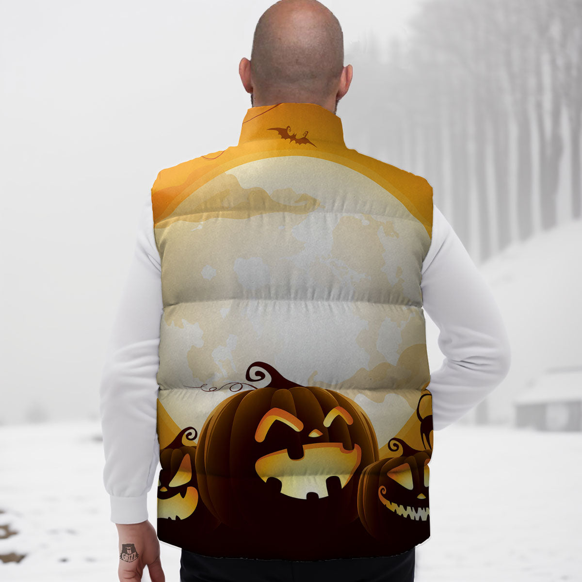 Jack-O'-Lantern Pumpkin Halloween Print Down Vest