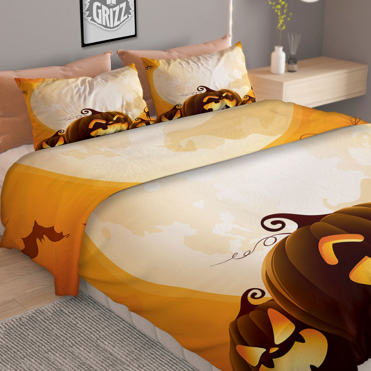 Jack-O'-Lantern Pumpkin Halloween Print Duvet Cover Bedding Set