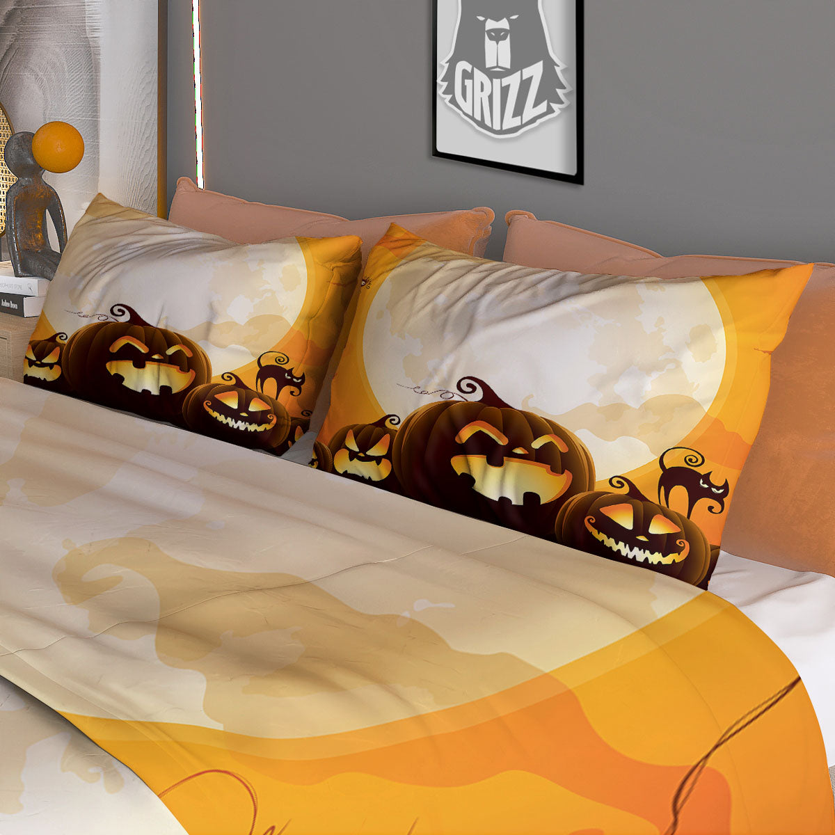 Jack-O'-Lantern Pumpkin Halloween Print Duvet Cover Bedding Set