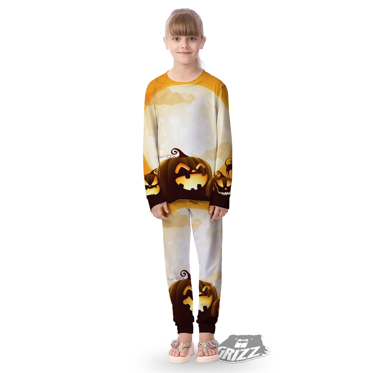 Jack-O'-Lantern Pumpkin Halloween Print Kid's Pajamas-grizzshop
